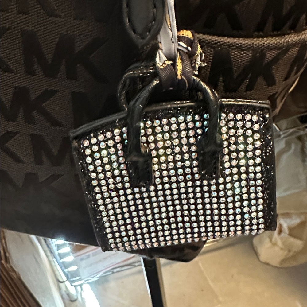 Black Mini Rhinestone Studded Bag With Strap. - Picture 3 of 3